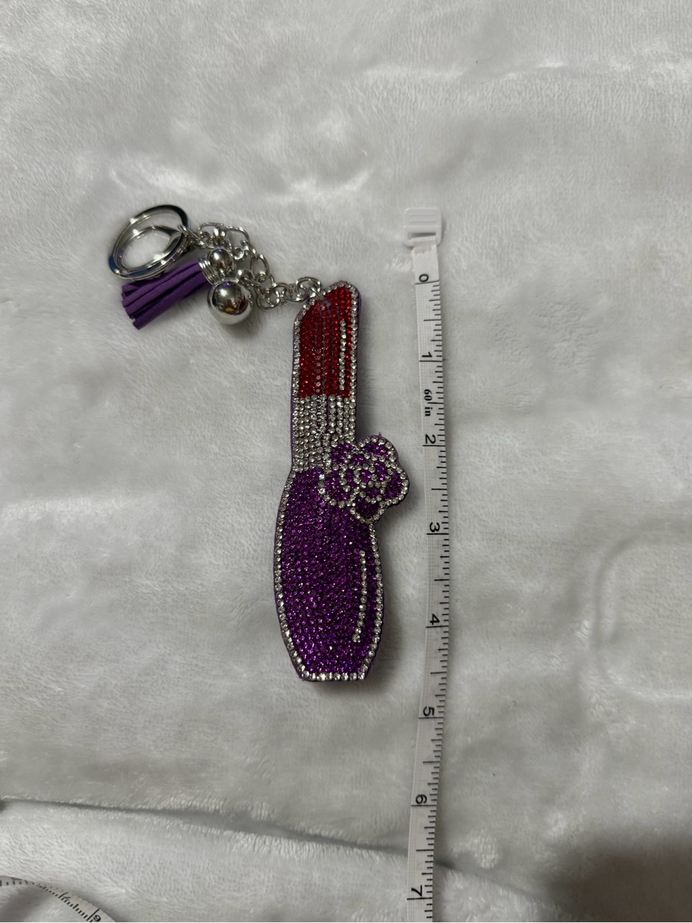 Purple Crystal Lipstick Keychain Charm with Tassel